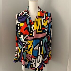 Big Dart 80s Inspired Art Deco Pop Art Button Up Long Sleeve Shirt …